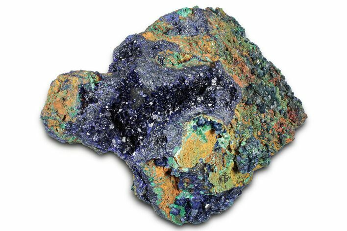 Sparkling Azurite Crystals with Fibrous Malachite - China #350802